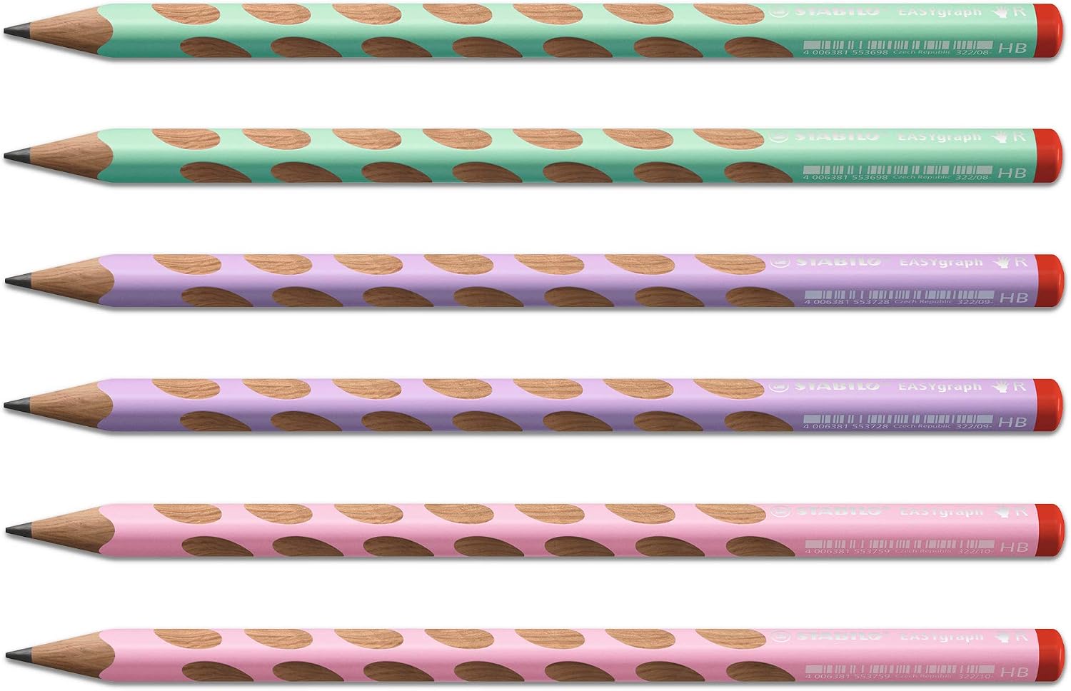 Detalle de STABILO EASYgraph Dreikant-Bleistift HB – Ergonomisch, rechts-, pastelgrün/pastellpink/pastelllila – 6er Pack