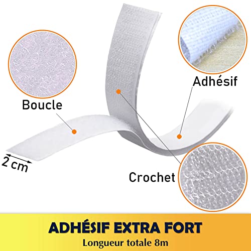 Detalle 2 de Fesoar Scratch Autocollant Double Face 20 mm x 8 m – Bande adhésive crochet/boucle blanc