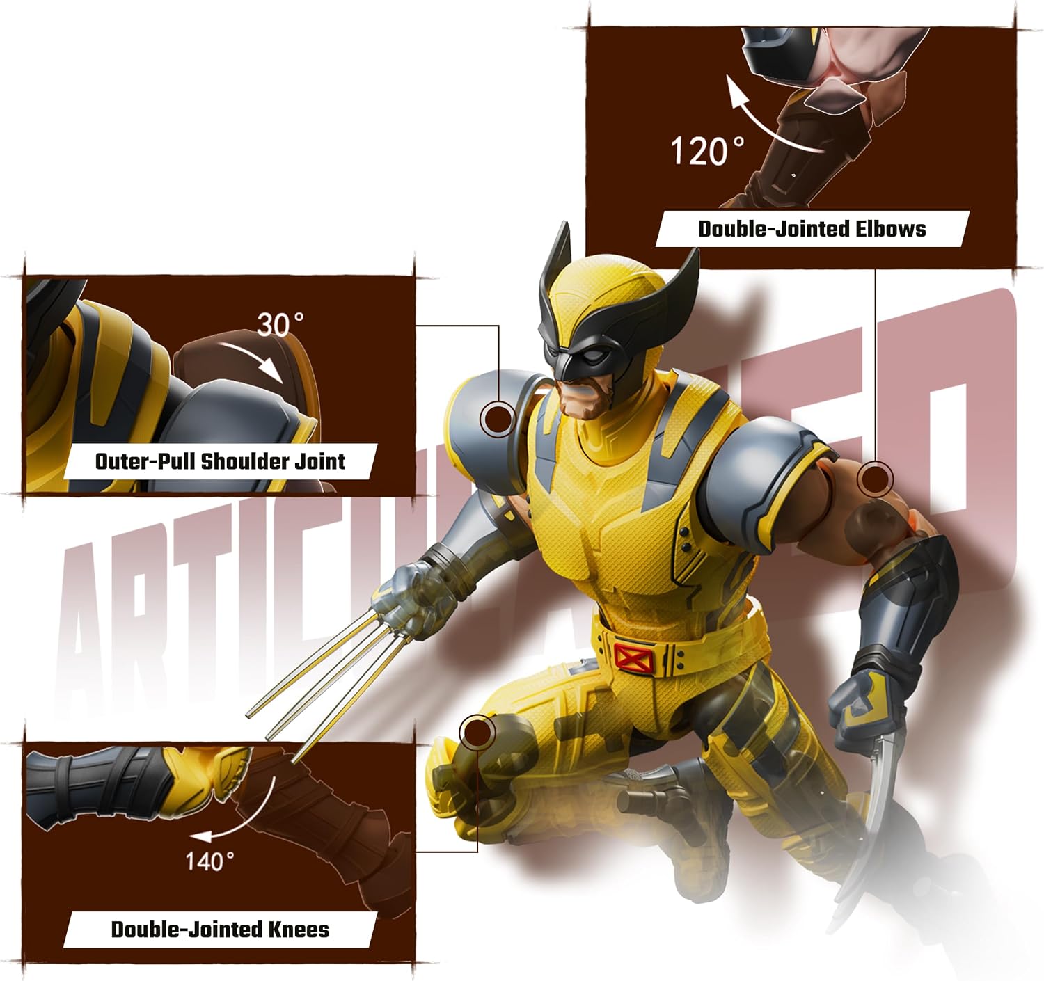 Detalle de BLOKEES Marvel Deadpool & Wolverine Champion Class 05: Wolverine bouwfiguur met 37 scharnierpunten