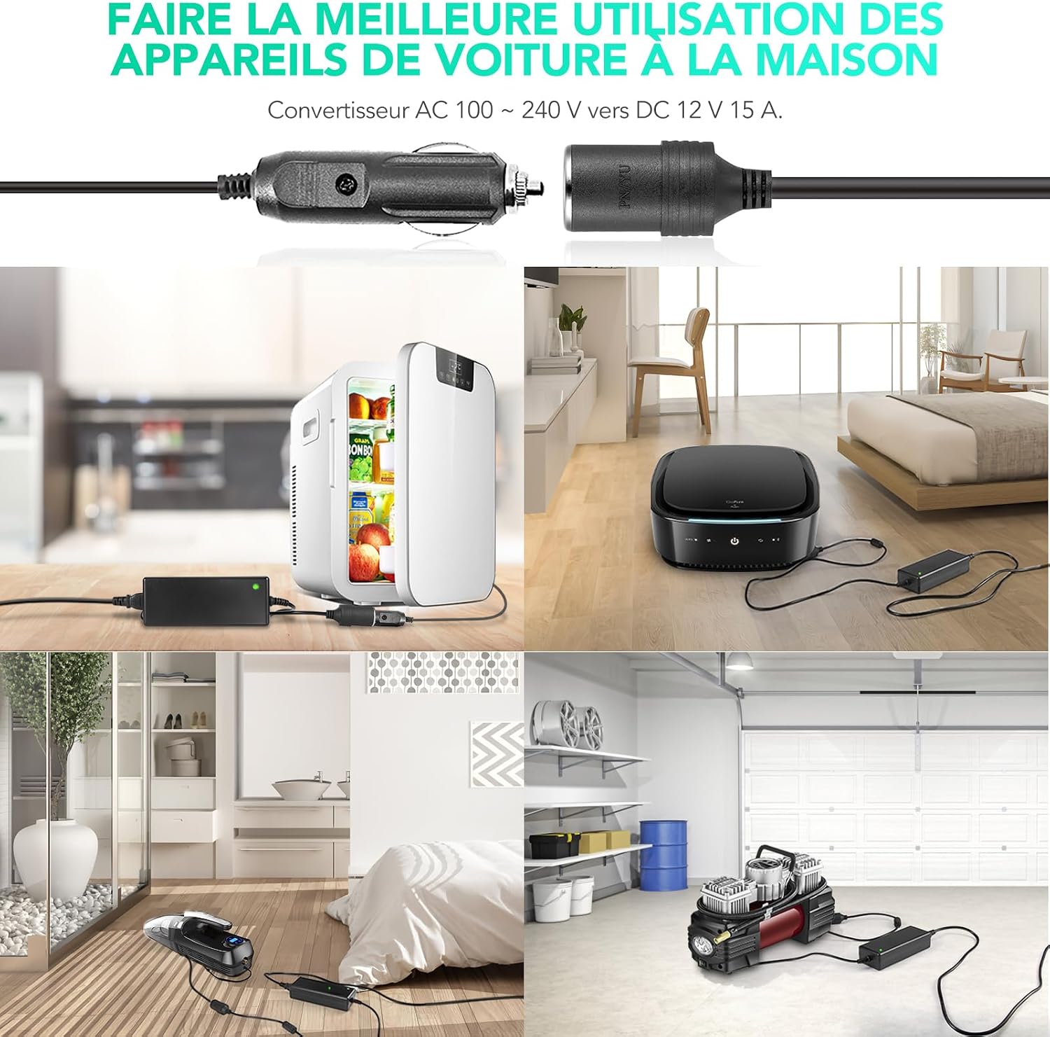 Thumbnail 1 de AGPTEK Chargeur Secteur 15A 180W AC→DC pour voiture