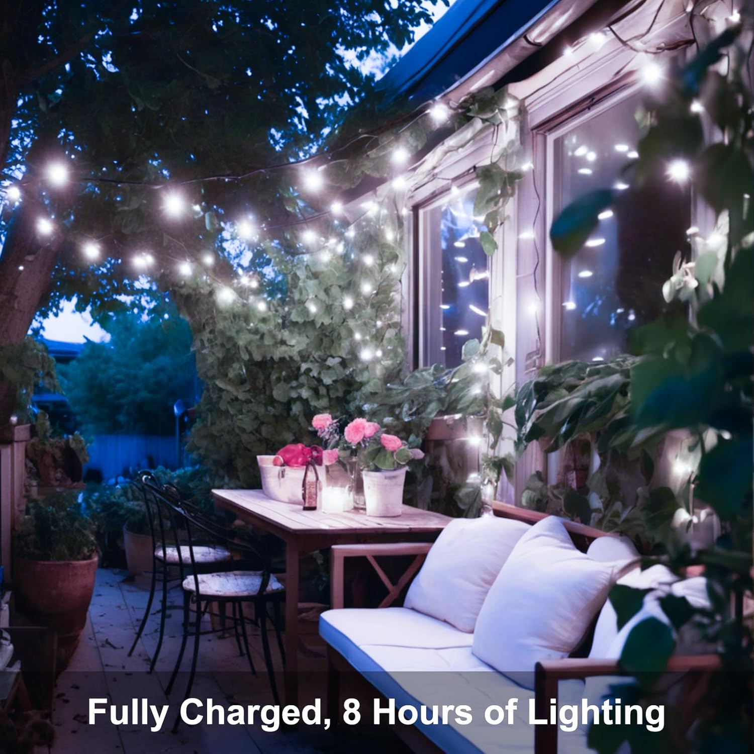 Detalle 2 de FFZZKJ Solar String Lights Outdoor Garden, 120 LED (12m) – Cold White, Waterproof, 8 Lighting Modes