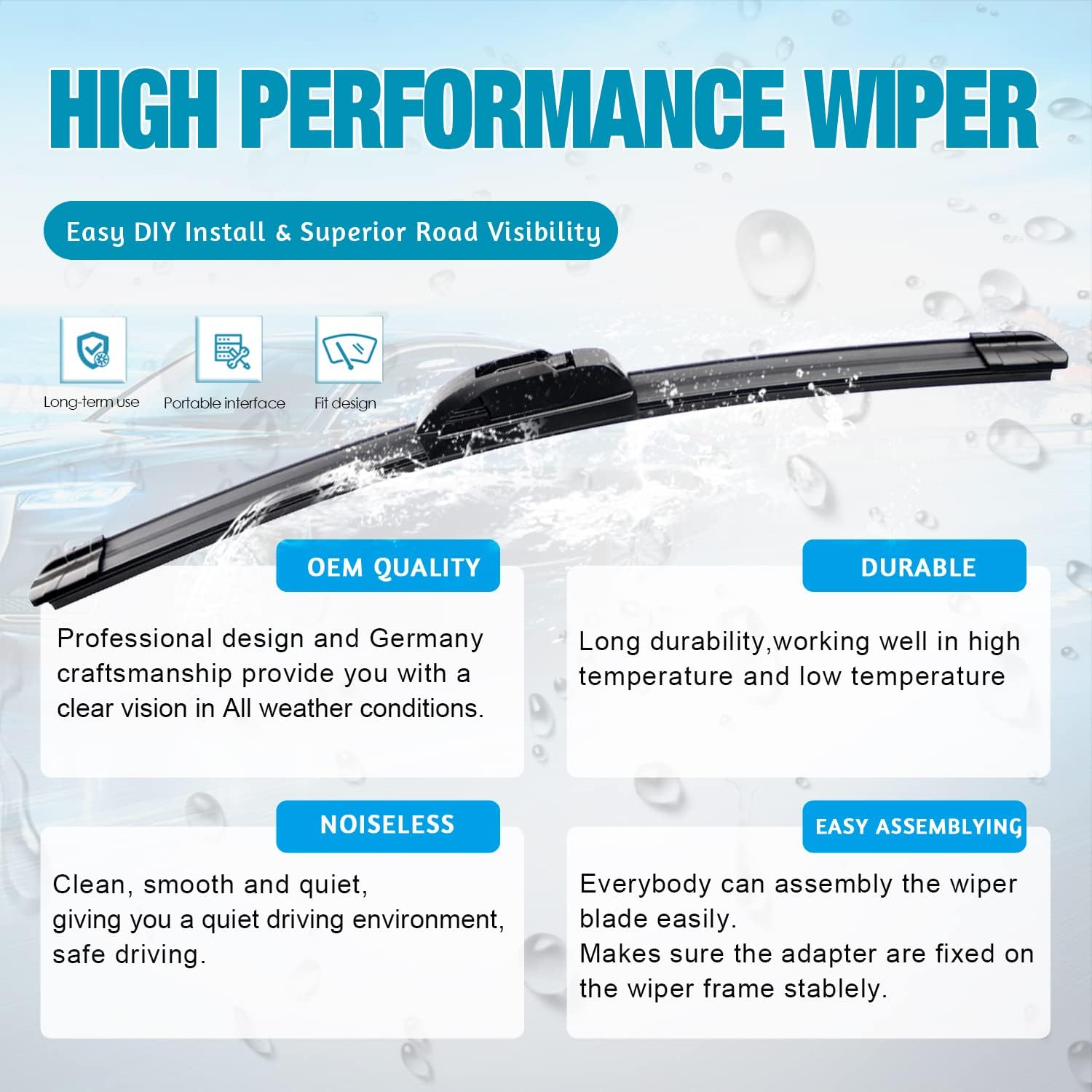 Thumbnail 3 de OEM Windshield Wiper Blades Replacement for Hyundai Santa Fe / Santa Fe Sport (2013-2018) – 26"+14"+13" Triple Set