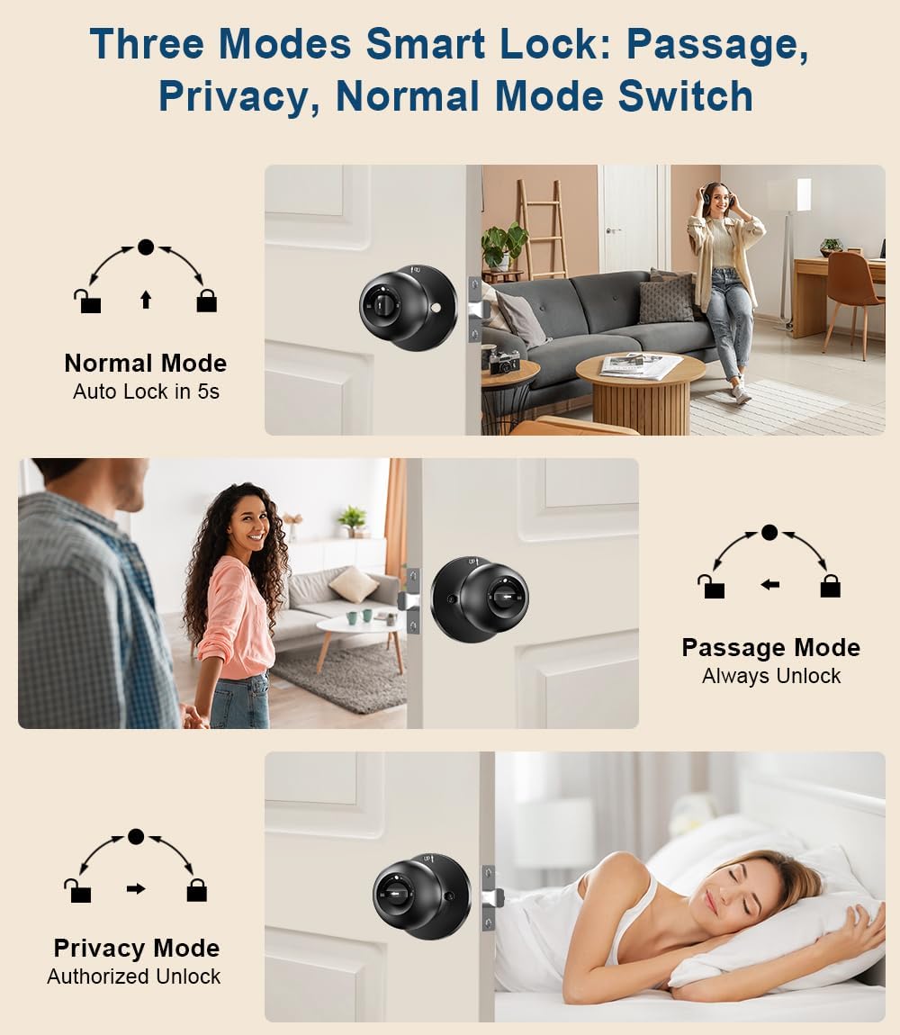 Detalle 2 de Fingerprint Door Knob with Keypad, Matte Black
