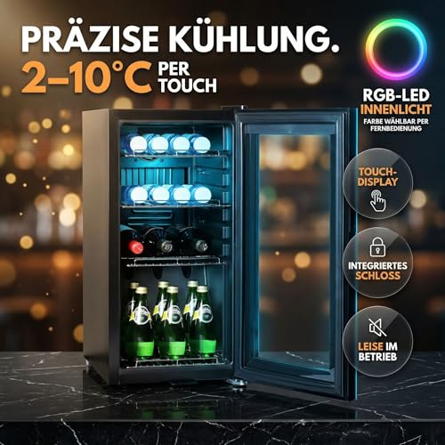 Detalle de Sommertal GK50 Getränkekühlschrank 50L – Glastür, RGB LED, Touchscreen