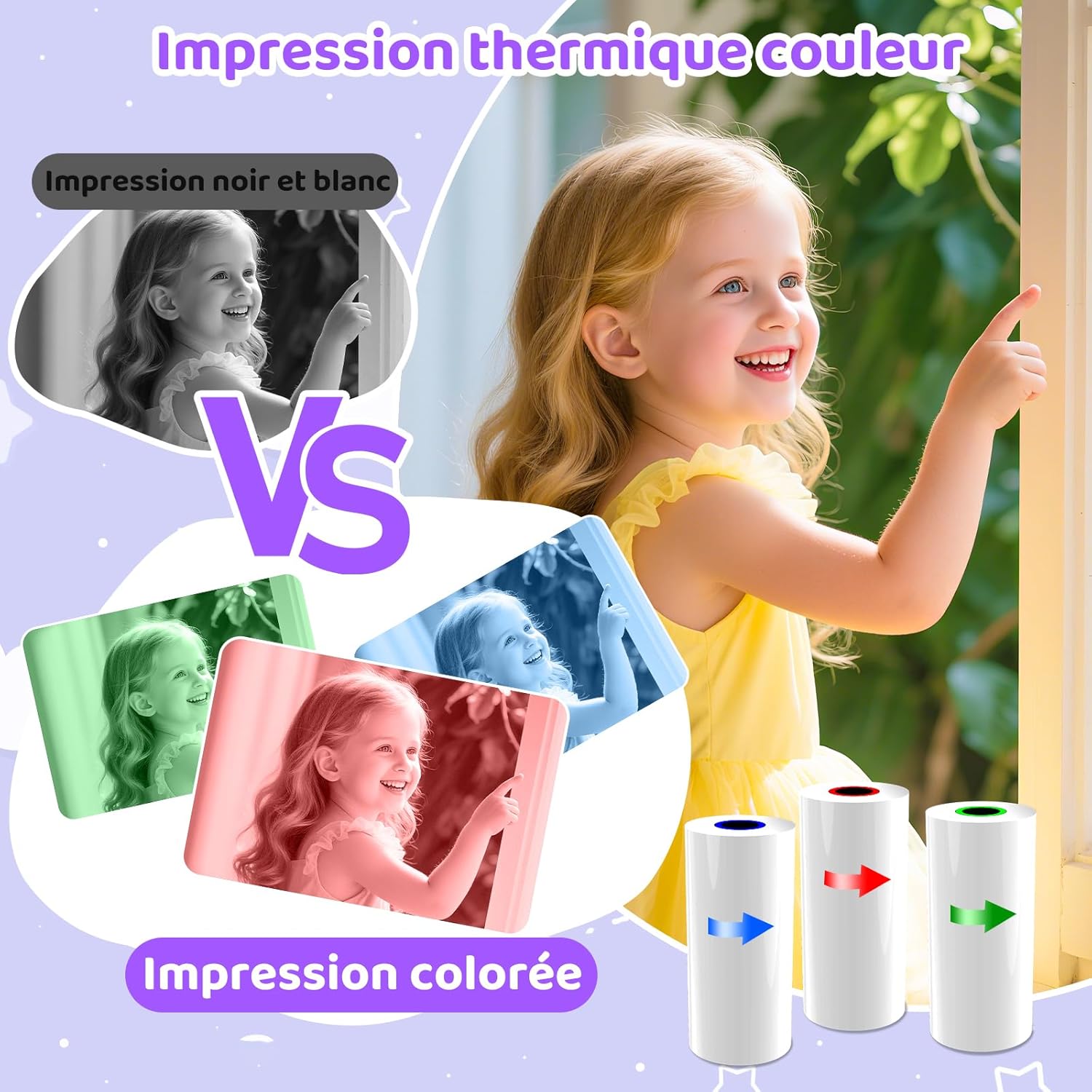 Thumbnail 1 de Appareil photo instantané enfant CHAKEYAKE 20 MP, écran 2,4 pouces et impression thermique (violet)