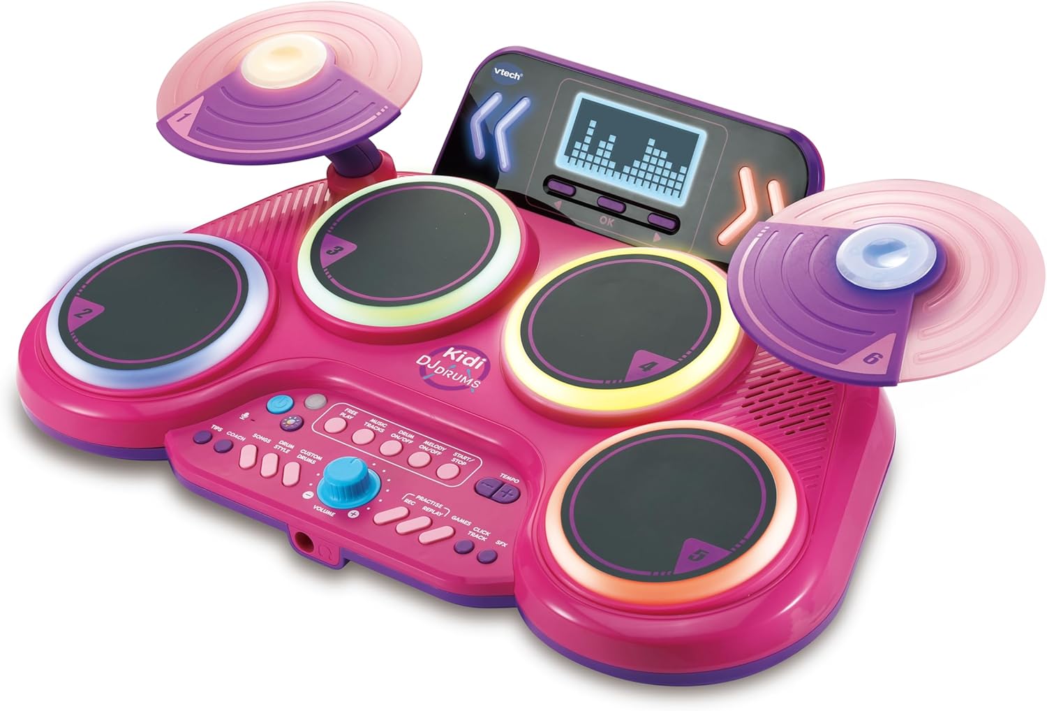 Thumbnail 1 de VTech Kidi DJ Drums Pink light-up electronic drum kit with Bluetooth and Coach Mode (ages 5+)