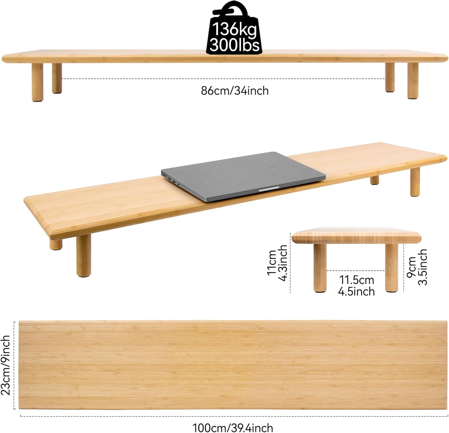 Detalle de ROCDEER Bamboo Dual Monitor Stand Riser with Storage Shelf