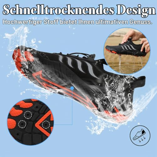 Detalle de Hanani Badeschuhe Wasserschuhe Herren & Damen – Barfußschuhe, Aquaschuhe, Surfschuhe, Schwarz, EU43