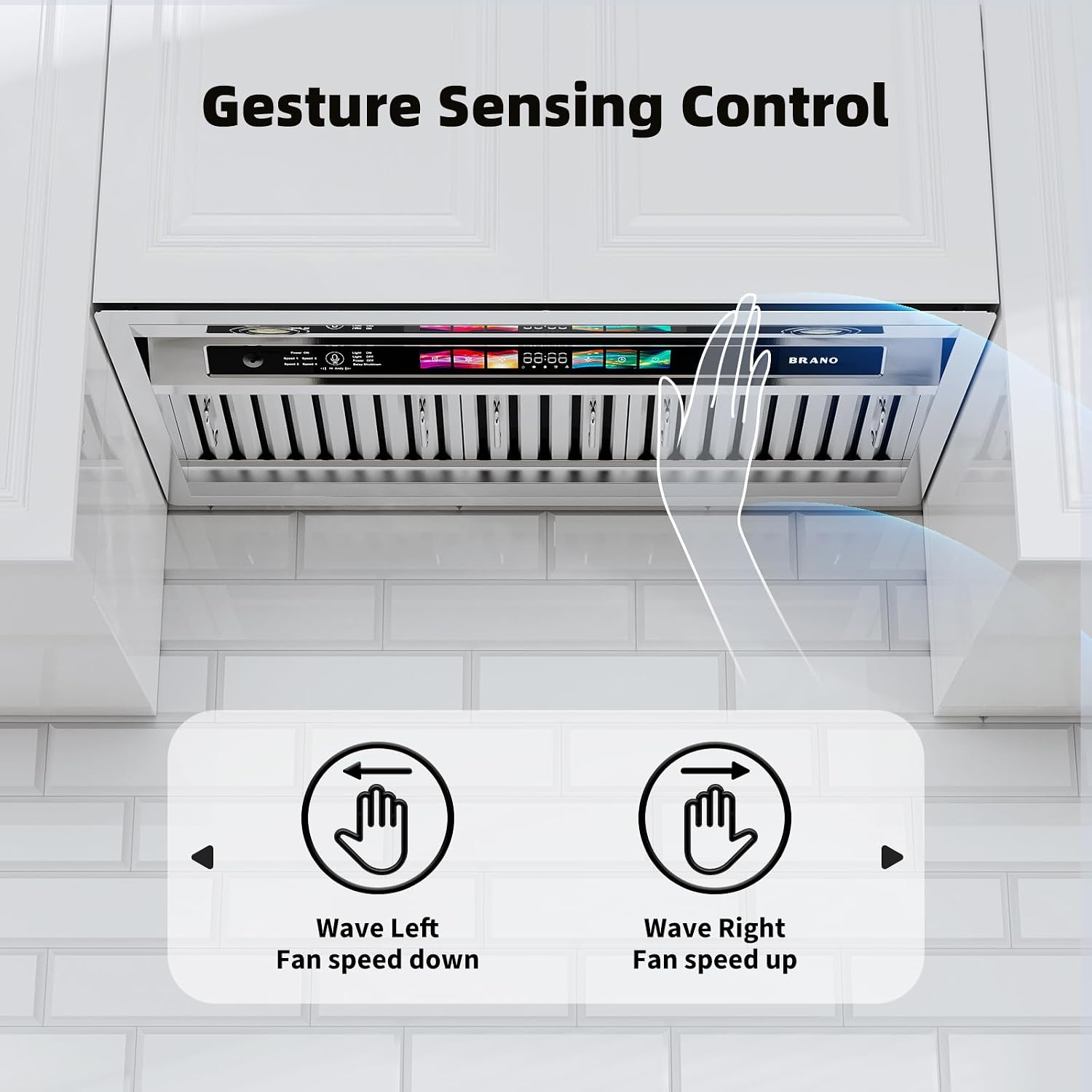 Detalle de BRANO BU09B-V36 36-Inch Range Hood Insert, 900 CFM, Voice and Gesture Control