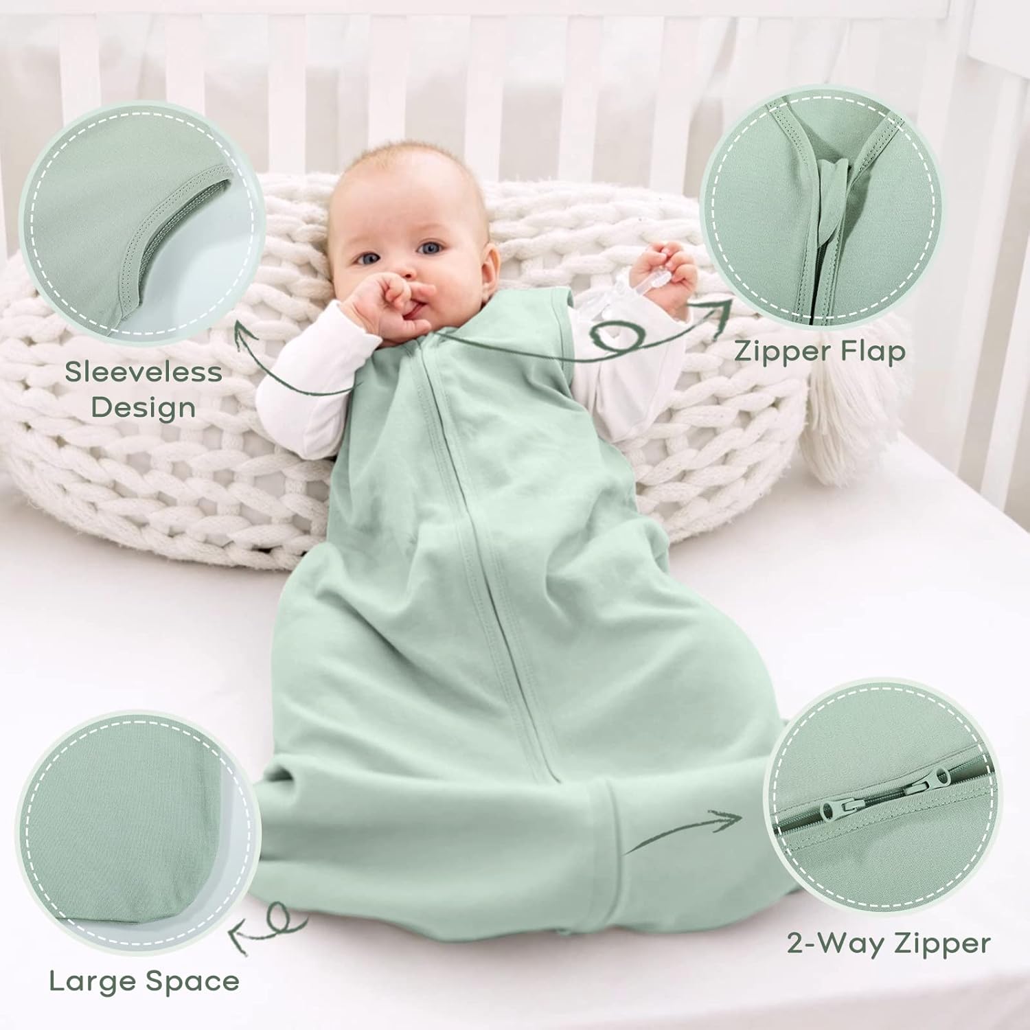 Thumbnail 5 de Looxii Baby Sleeping Bag 0.5 Tog Sleep Sack – 3 Pack, 100% Cotton