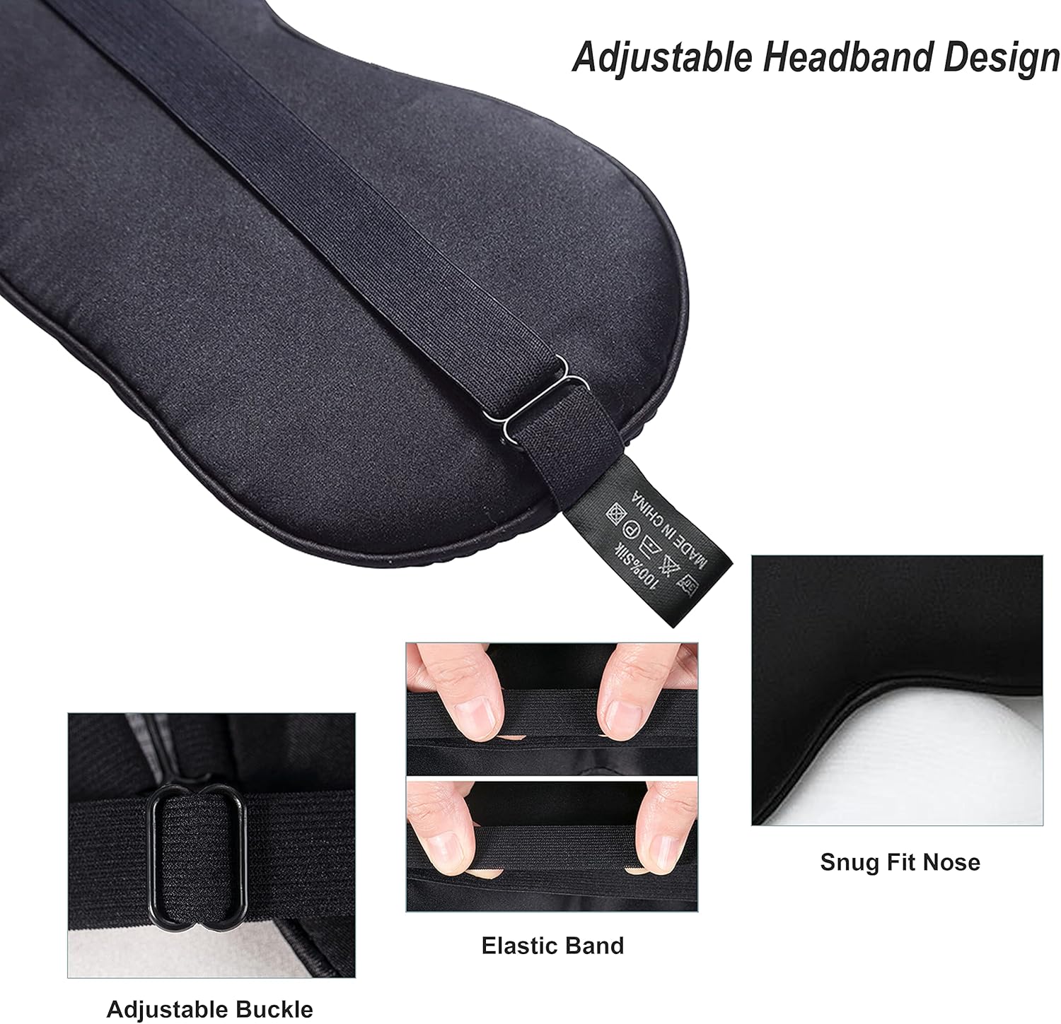 Detalle de KIVETAI Silk Eye Mask 19MM Mulberry Silk Sleep Mask (Black) with 6A Grade Silk