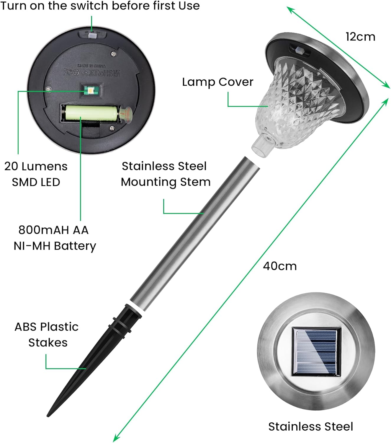 Thumbnail 2 de 4 Pack Bright Solar Lights Outdoor Garden – Premium Stainless Steel, IP65 Waterproof, Dusk to Dawn (Up to 12 Hours)