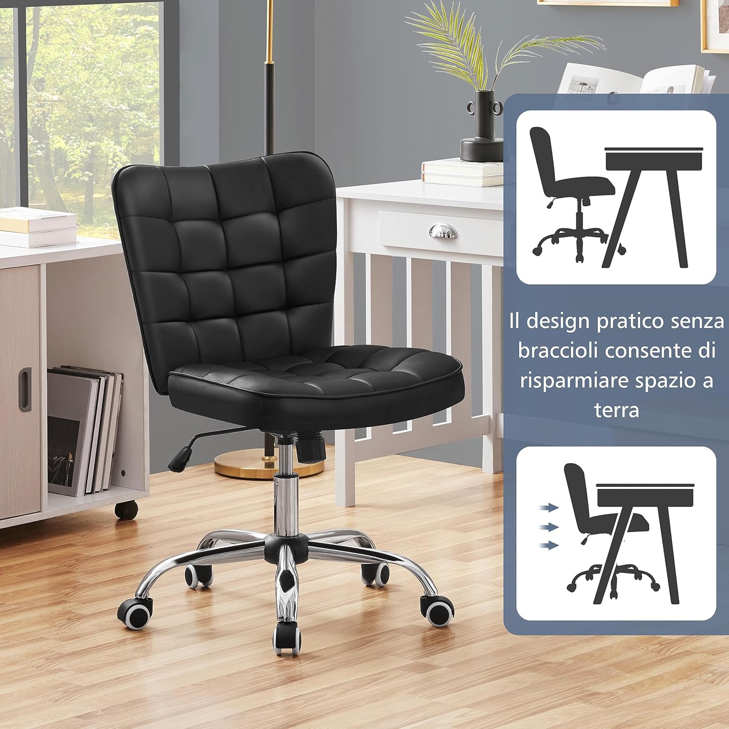 Detalle de Yaheetech Srivania sedia ufficio ergonomica senza braccioli in ecopelle imbottita, girevole 360° e funzione dondolo, altezza regolabile fino a 136 kg