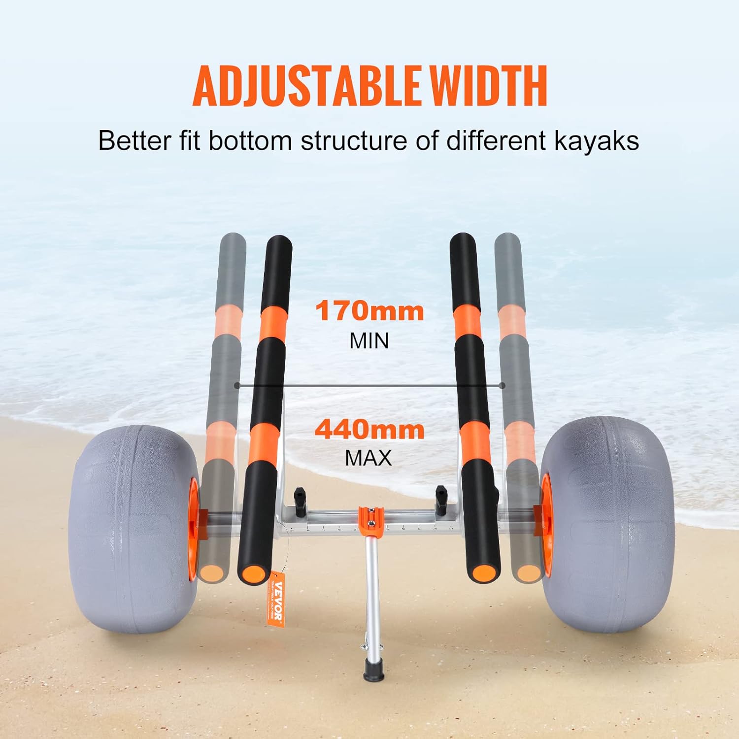 Detalle de VEVOR Chariot de Kayak 160 kg – Remorque de transport pliable avec roues 30,5 cm et cadre ajustable