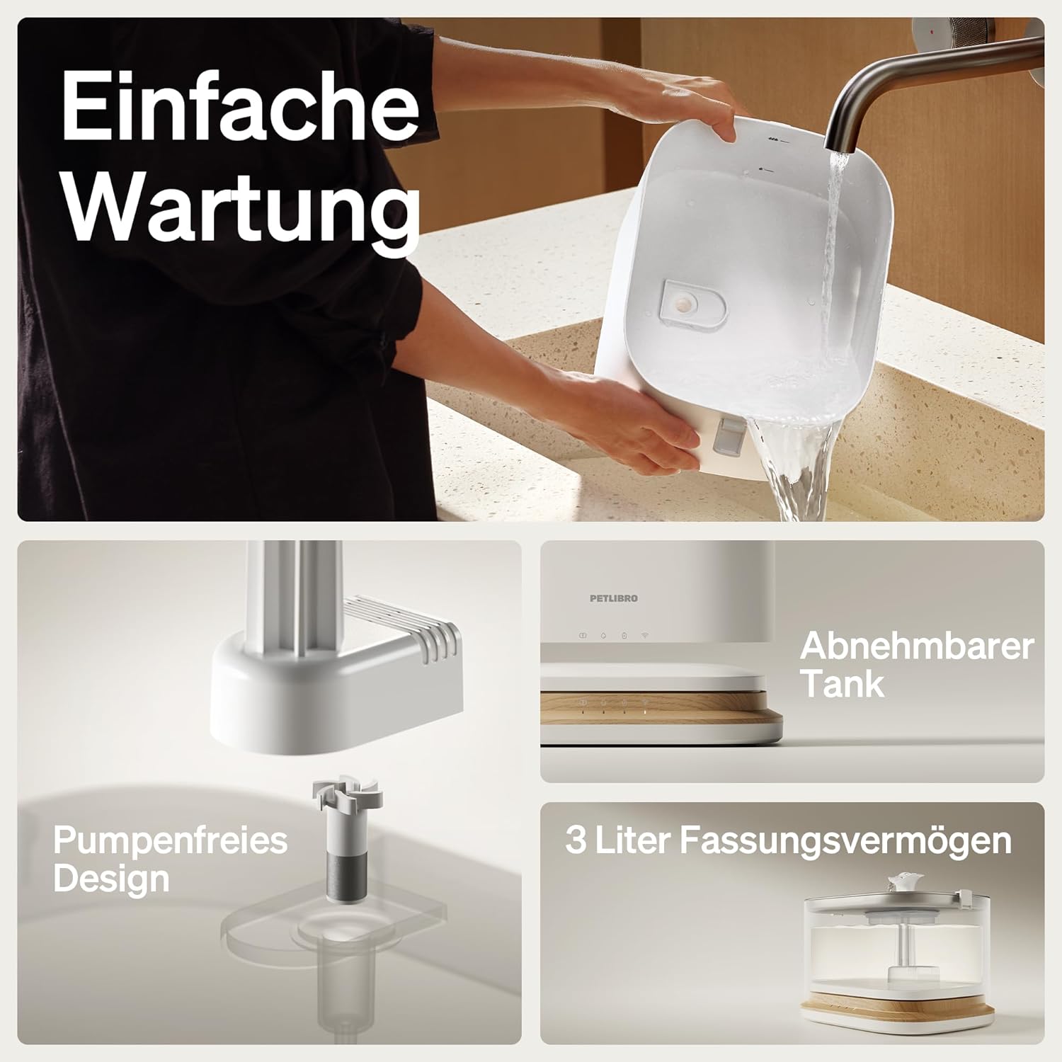 Detalle de PETLIBRO Upgrade Katzenbrunnen Dockstream 2 – kabelloser Trinkbrunnen mit App-Überwachung, 3 l, 5-GHz-WiFi