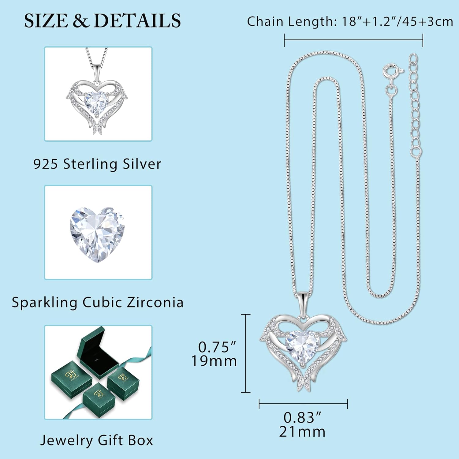 Thumbnail 4 de FJ Herz Engelsflügel Halskette für Damen aus 925 Sterling Silber mit Geburtsstein