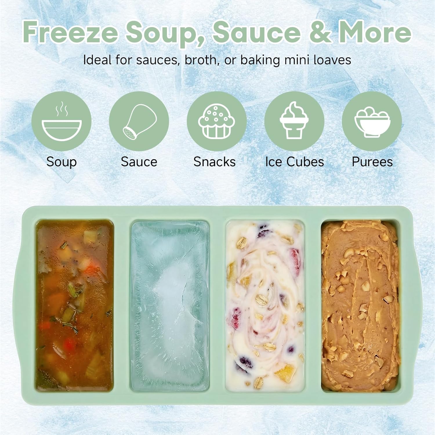 Detalle 2 de 2 Pack Silicone Freezer Moulds for Batch Cooking: 1-Cup Soup Portions with Airtight Lids