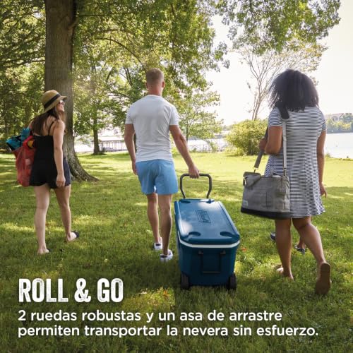 Thumbnail 3 de Coleman 100QT Xtreme Wheeled Cooler Box: nevera rígida de 94 L con ruedas y asiento, azul/blanco