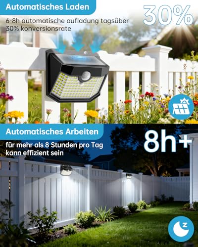 Detalle de Aootek Solarlampen für Außen mit Bewegungsmelder – 3er-Set, 120 LED, IP65