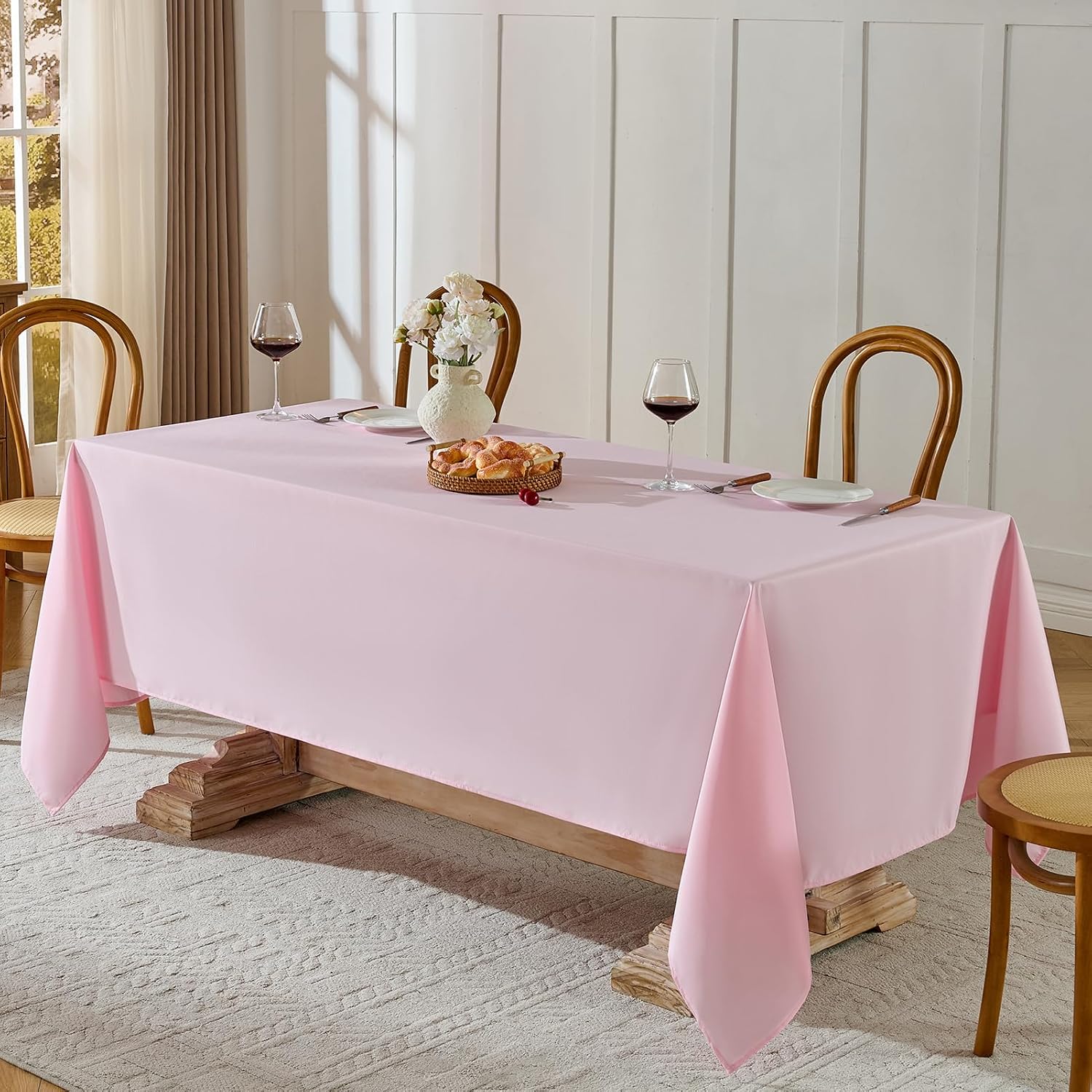 Detalle 2 de Aocoz 90x132 Inch Pink Rectangle Tablecloths – 6-Pack for 6ft to 8ft Tables