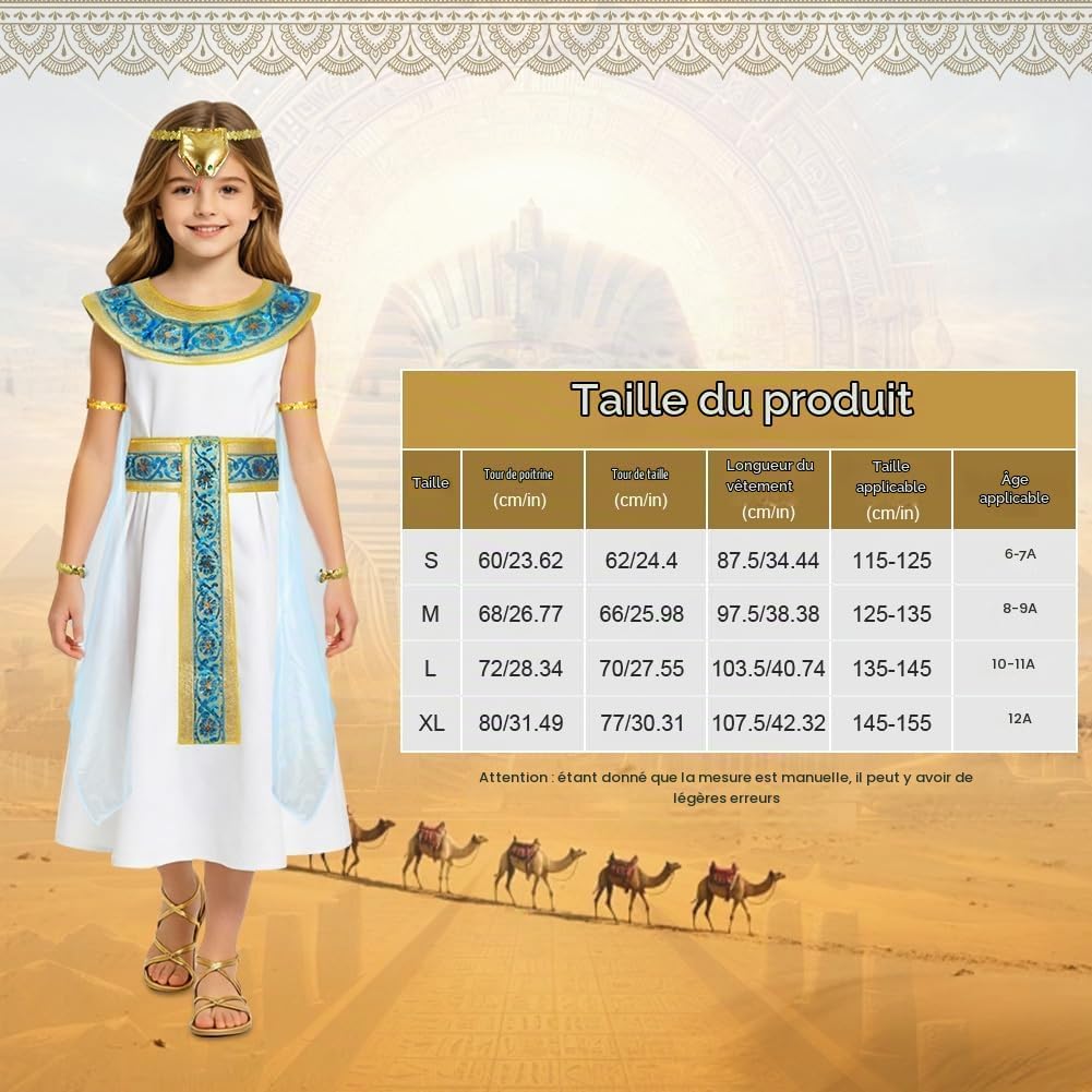 Detalle 2 de Alaoo Egyptisch koninginnenkostuum voor meisjes, maat S, 6-7 jaar