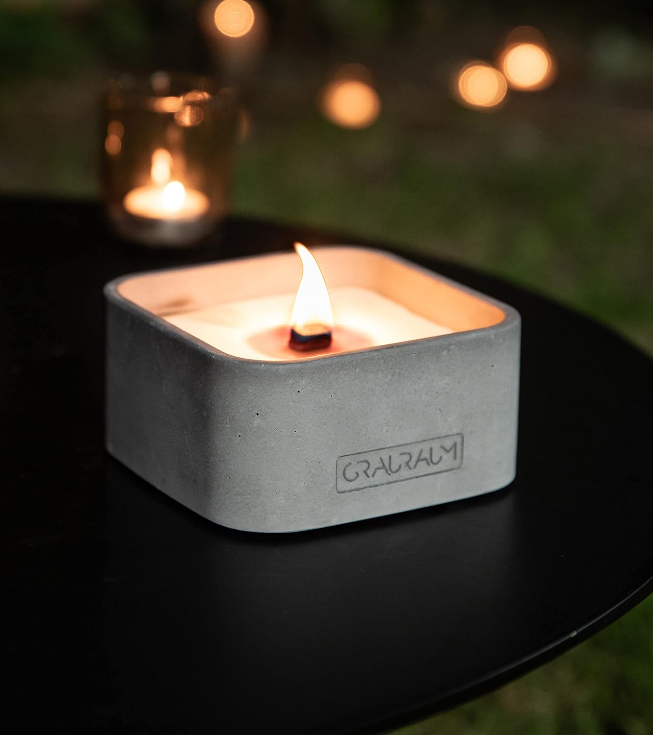 Detalle de GRAURAUM Outdoor-Feuer mit Dauerdocht – Handgefertigtes Tischfeuer für draußen, 13 × 13 × 6,5 cm