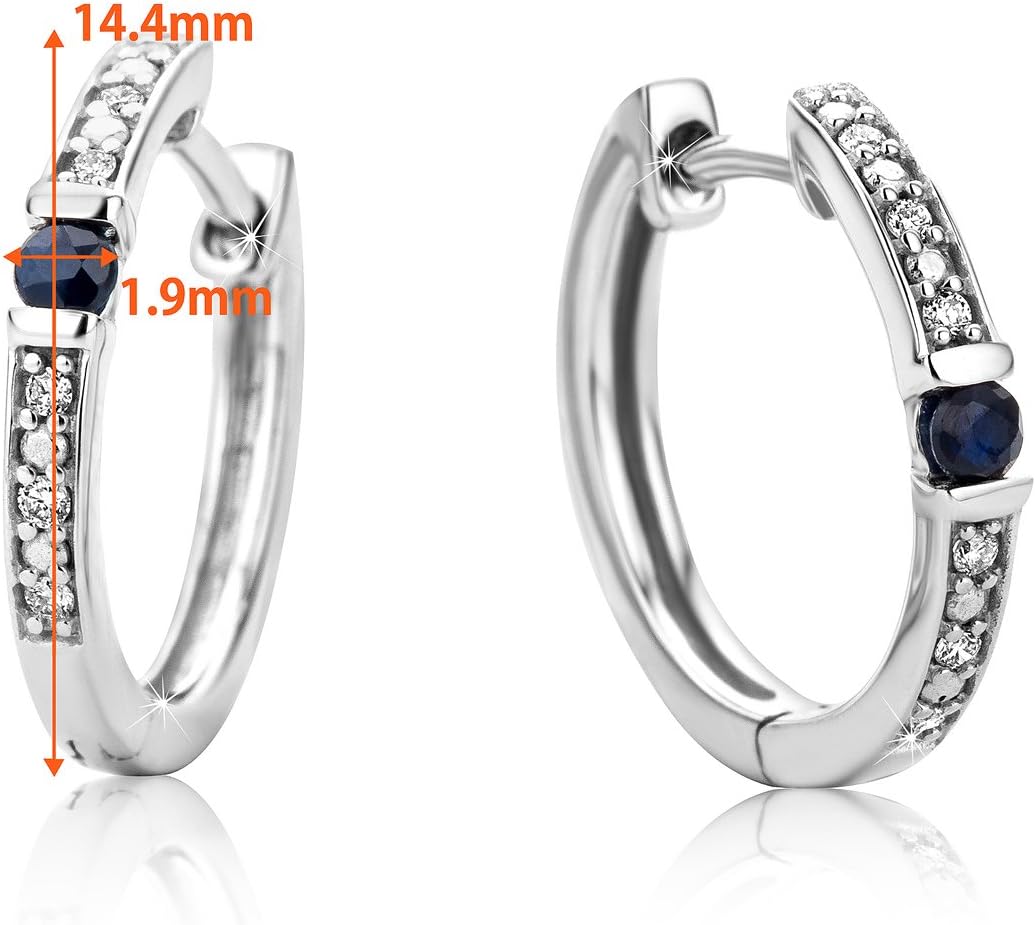 Thumbnail 2 de Orovi Boucles d'oreilles créoles en or blanc 9 carats avec diamant et saphir – 0,05 ct et 0,03 ct