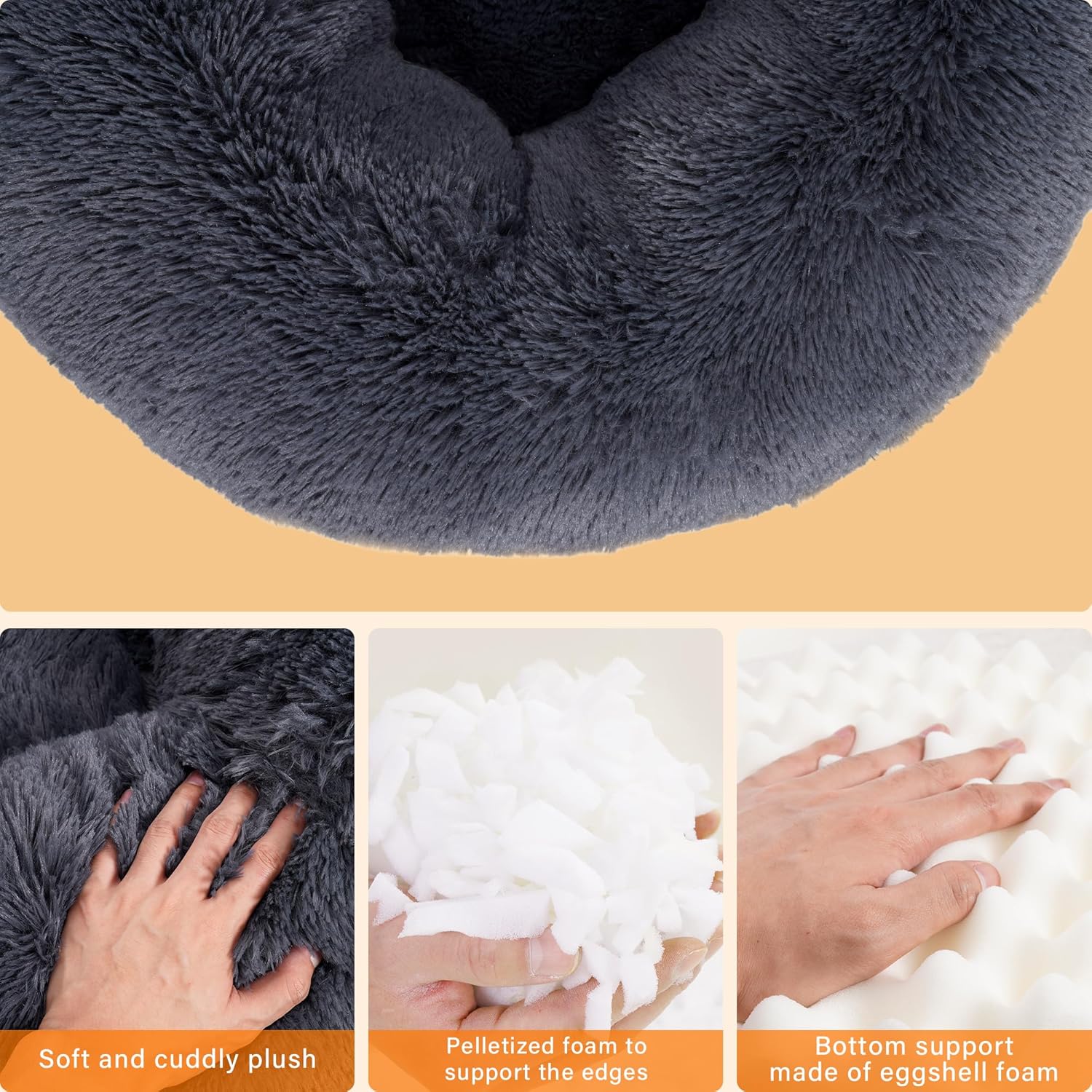Detalle de HMTOPE Orthopädisches Hundebett rund 60 cm Ø – Dunkelgrau, waschbar