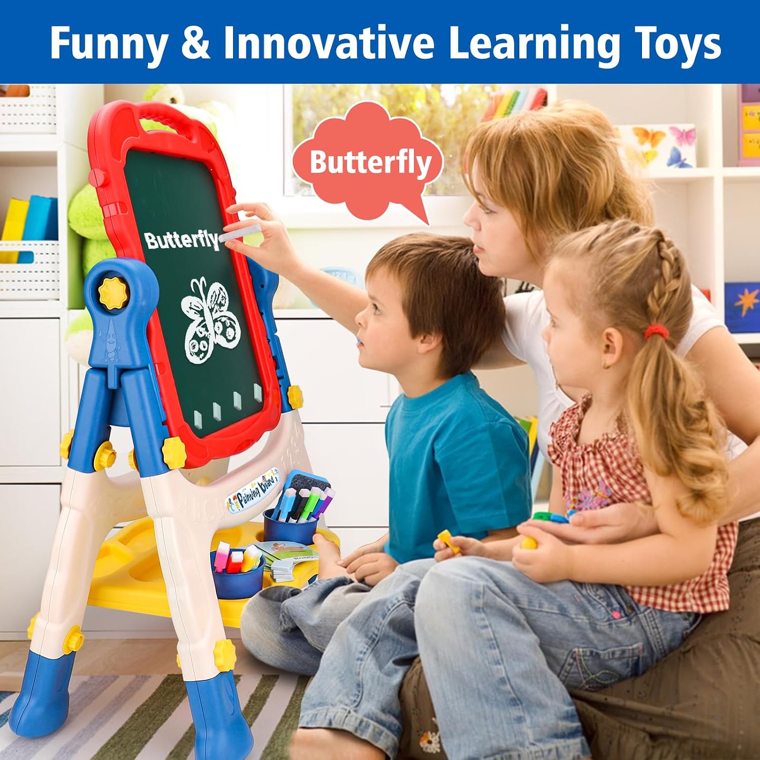 Detalle de Basytodio XF909 Double-Sided Kids’ Art Easel with Magnetic Chalkboard