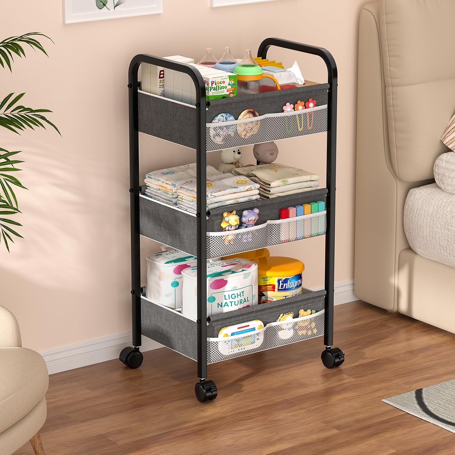 Thumbnail 2 de Baby Diaper Caddy Rolling Utility Cart, 3-Tier Nursery Organizer in White