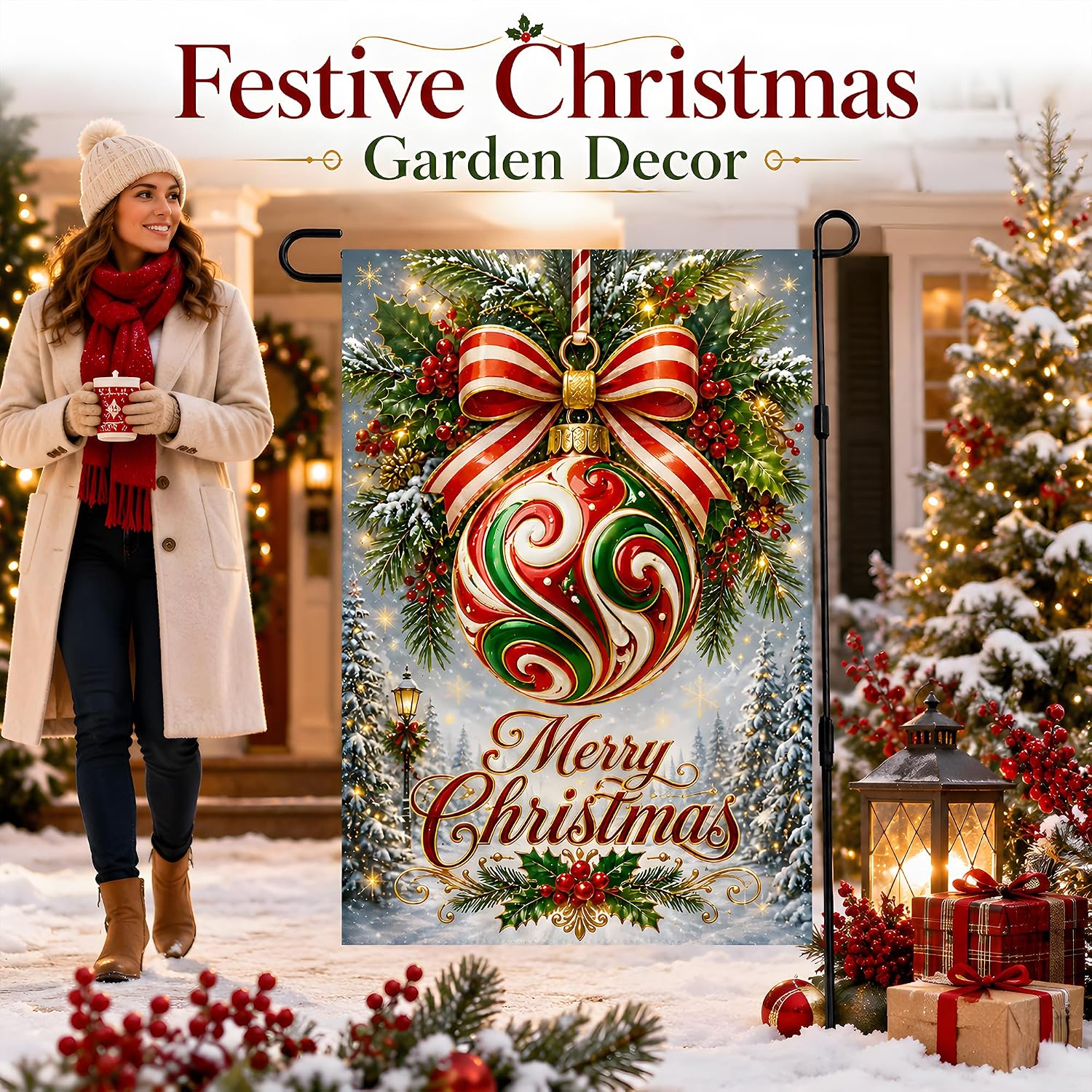 Detalle 1 de OHOME Christmas Garden Flag, Double-Sided Polyester, 12 x 18 Inch