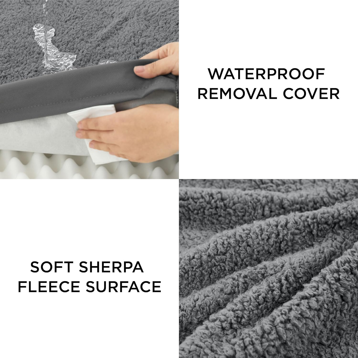 Detalle de Bedsure Medium Dog Bed Washable – Orthopedic Egg Crate Foam with Removable Sherpa Cover (Grey) 76x51x7.6 cm
