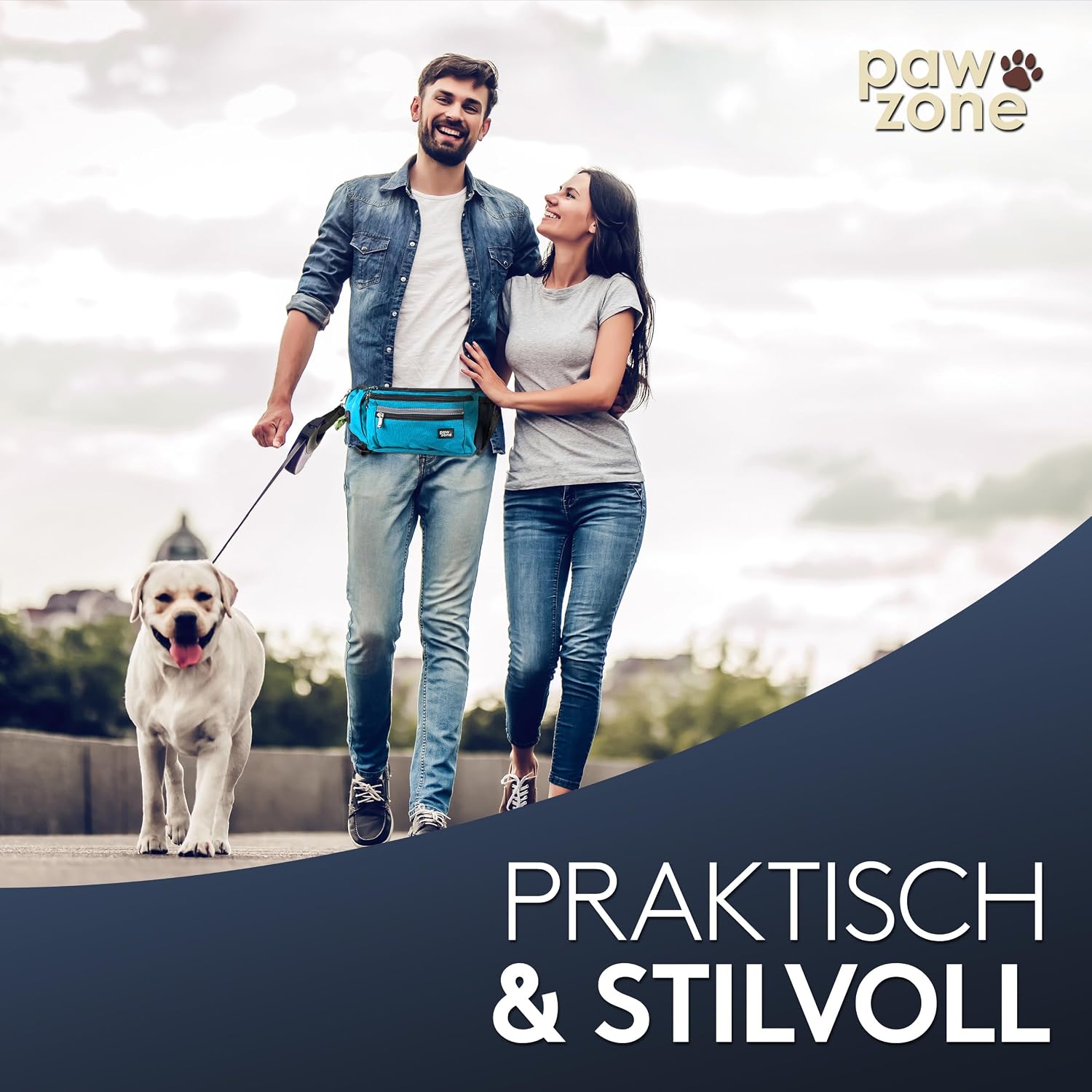 Thumbnail 6 de PAWZONE Leckerlibeutel für Hunde mit Hüftgurt, Reflektorband und Zusatzgurt (Azurblau)