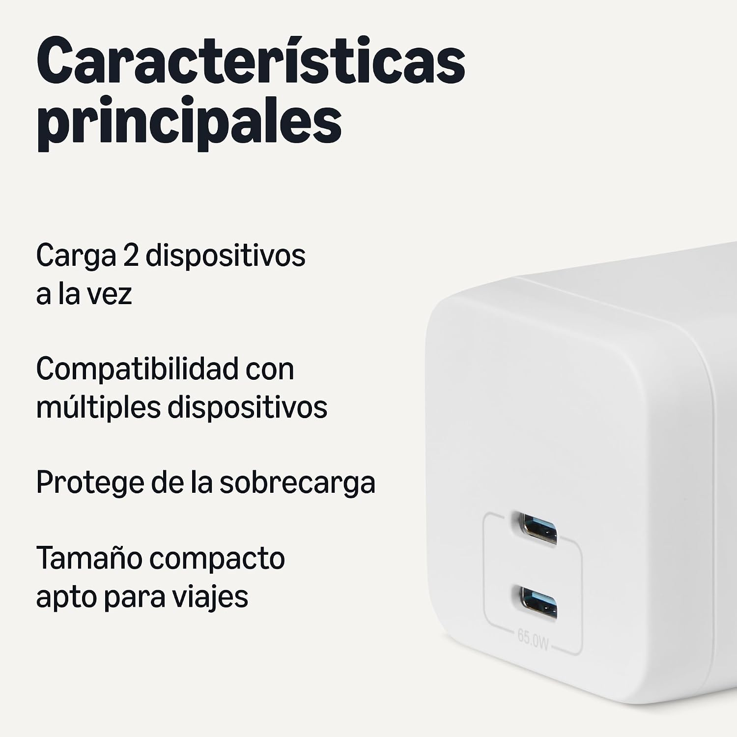 Detalle 2 de Amazon Basics Cargador USB-C Nano GaN 65W