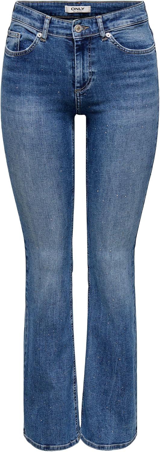 Detalle de ONLY Onlblush MW Fla Rhineston DNM Tai885Noos: jeans da donna con dettagli in strass