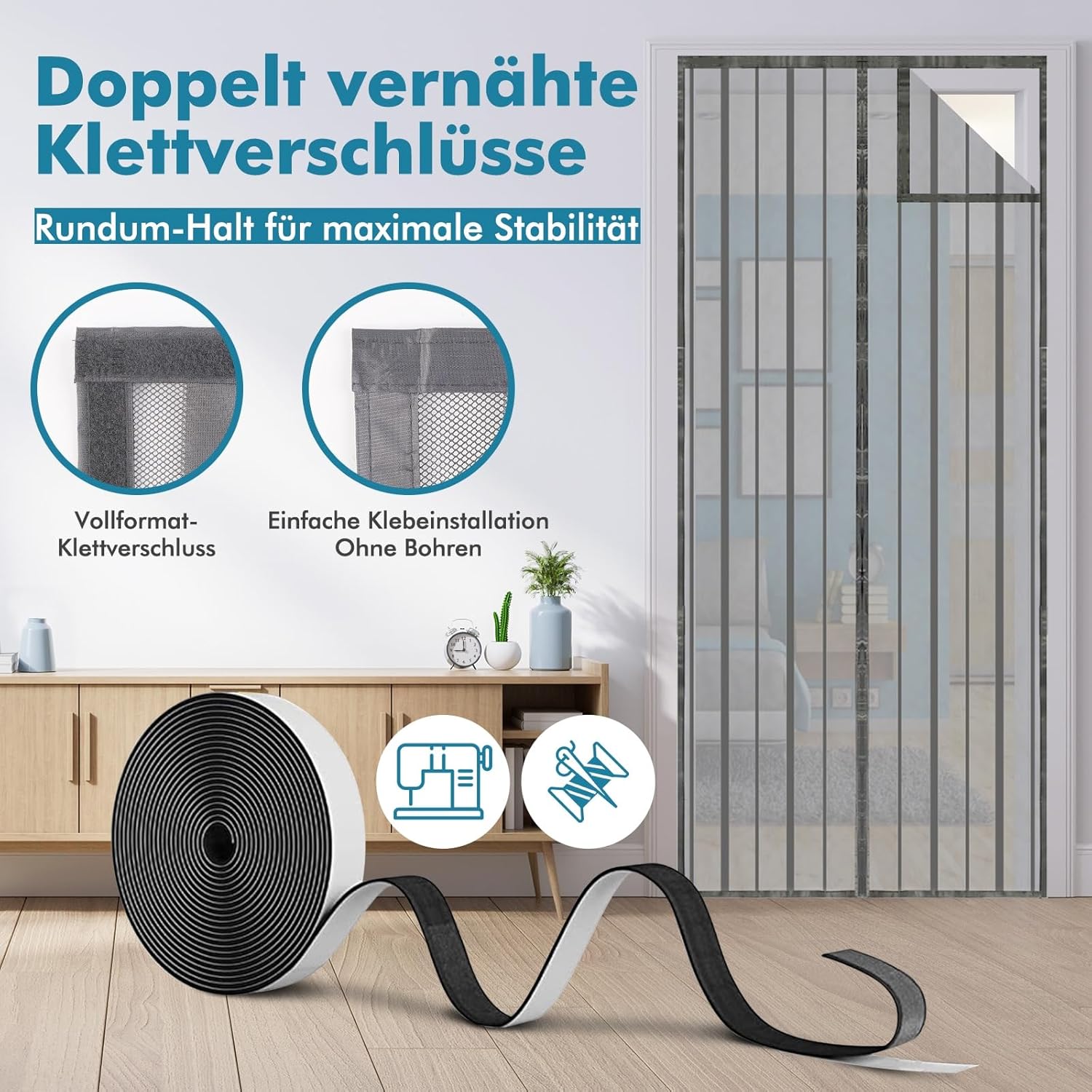 Thumbnail 3 de Sekey Magnet Fliegengitter für Balkontür ohne Bohren (Schiebetür, 90x210 cm) – Grau