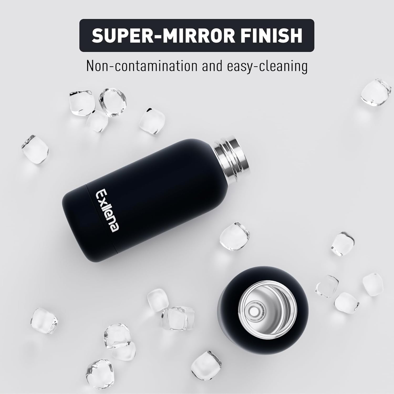 Detalle de Exllena 350ml Double Wall Vacuum Insulated Bottle with Clip (Black) – Keeps Drinks Cold for 24h, Hot for 12h
