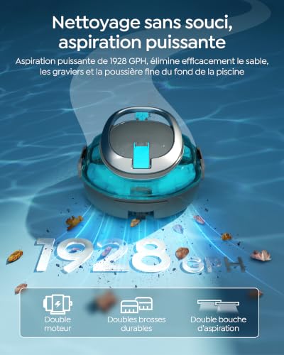 Detalle de BRINBO S2 Robot Piscine, Double Filtration, Sans Fil — Aspirateur piscine sans fil pour piscines hors sol