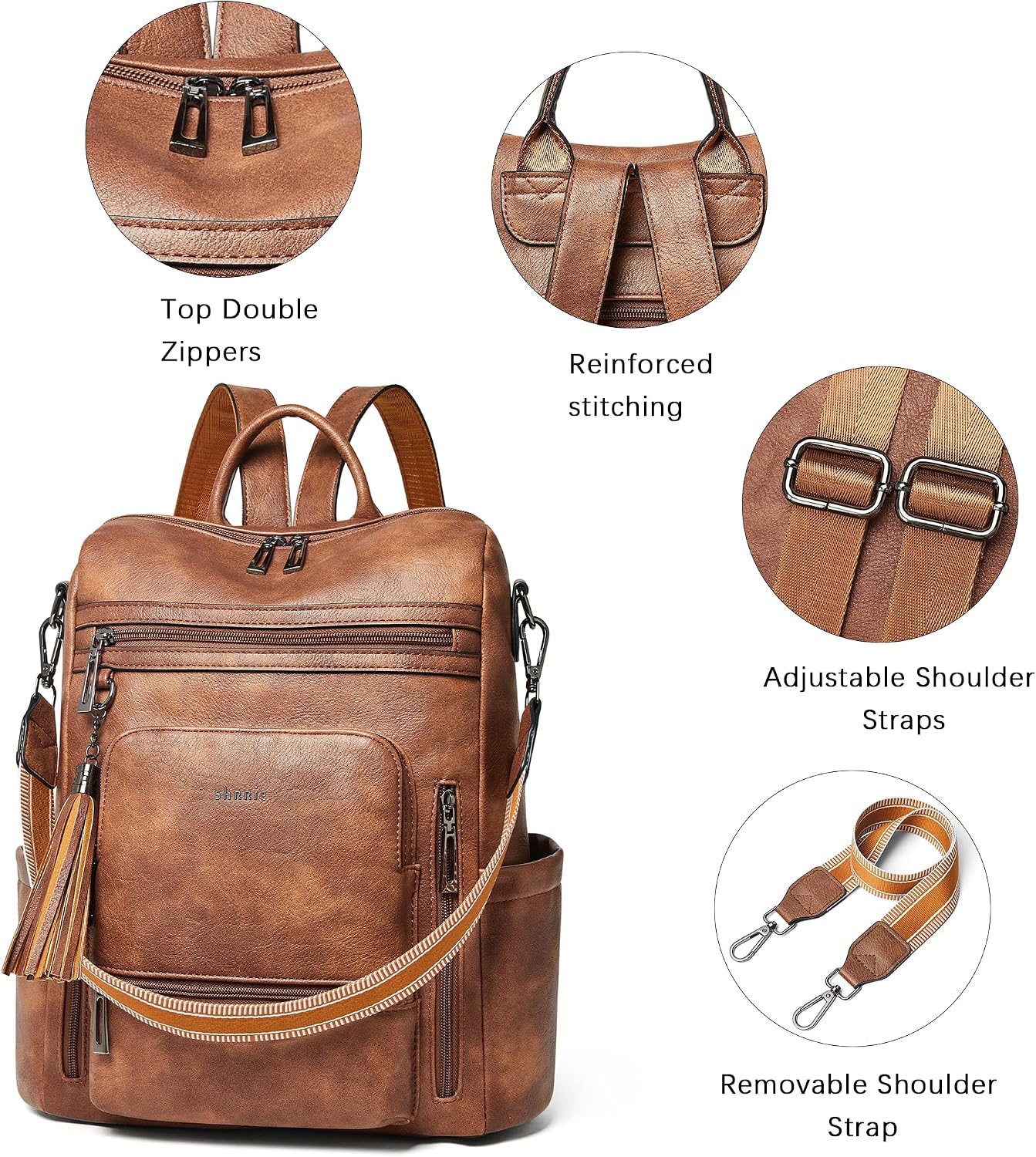 Detalle de Shrrie Vegan Leather Laptop Backpack for Women (15.6-inch) — Waterproof Work, Travel & College Bag
