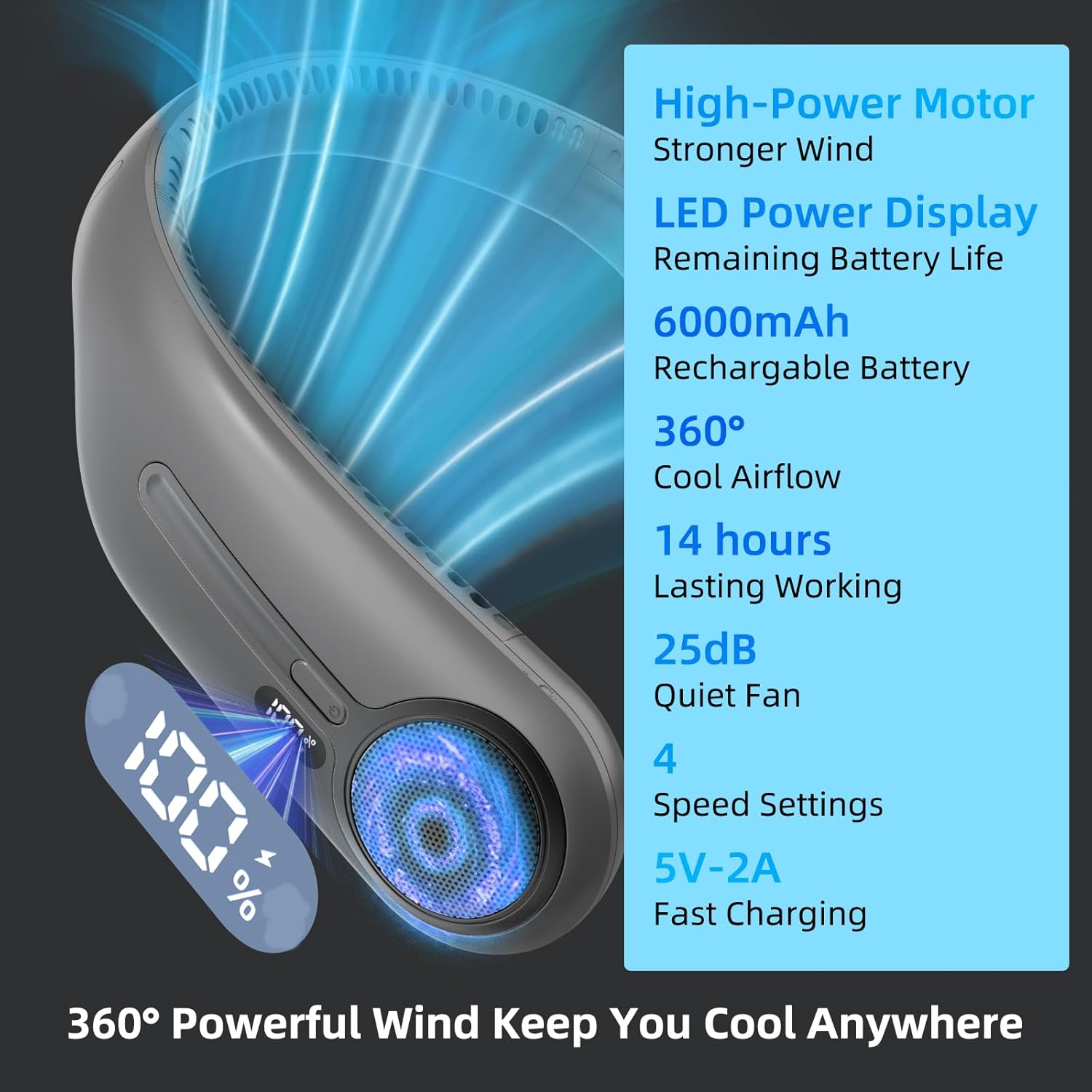 Detalle de Kinhowly Portable Neck Fan 6000mAh 🔌?