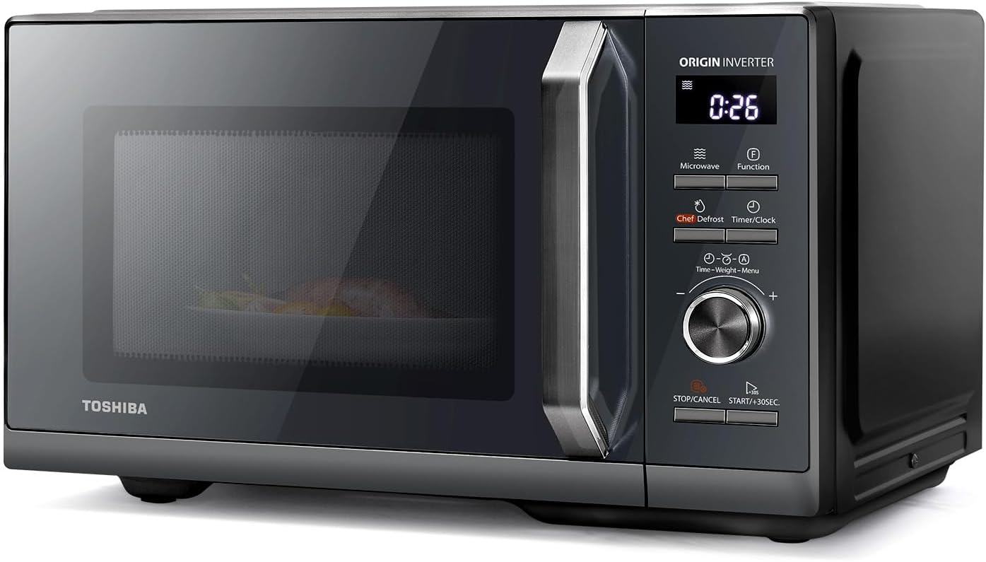 Detalle de Toshiba MW2-MG20PF(BK)/GE Mikrowellenherd mit Kombi-Grillfunktion, 800 W Mikrowelle & 1000 W Grill, 20 l, schwarz