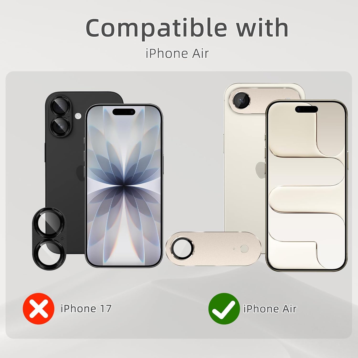 Detalle de SumRioo Kameraschutz für iPhone 17 Air (Hellgold) – 9H Panzerglas & Aluminiumlegierung