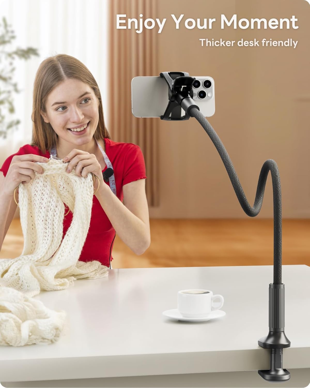 Thumbnail 1 de SAIJI Gooseneck Phone Holder with 360° Clamp – Upgraded Leather Exterior