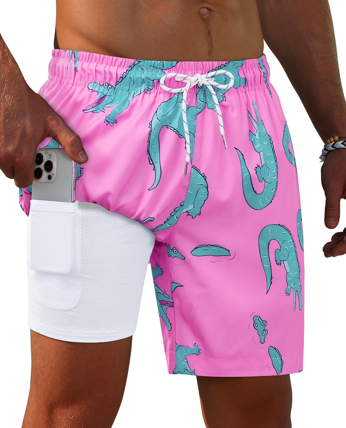 Detalle de Gleeease 7inch Mens Swim Trunks 2 in 1 with Compression Liner, Pockets, Quick Dry