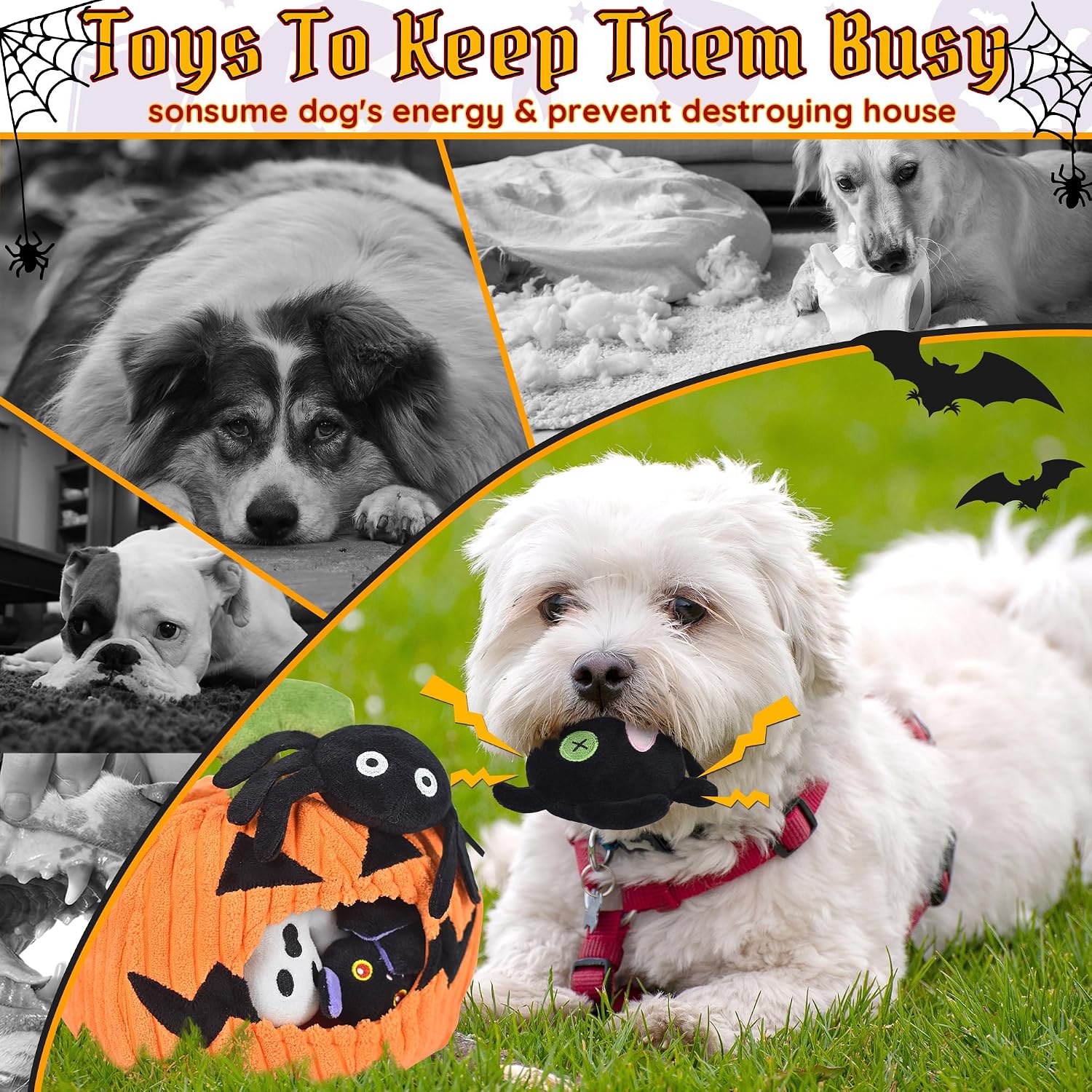 Thumbnail 4 de LECHONG Halloween Dog Toys Set, 11 Squeaky Toys with Pumpkin Organizer