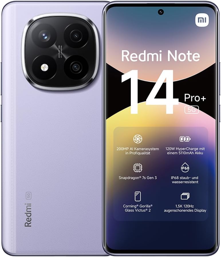 Xiaomi Redmi Note 14 Pro+ 5G (12+512GB) Purple — 200MP AI camera, IP68, 120W HyperCharge
