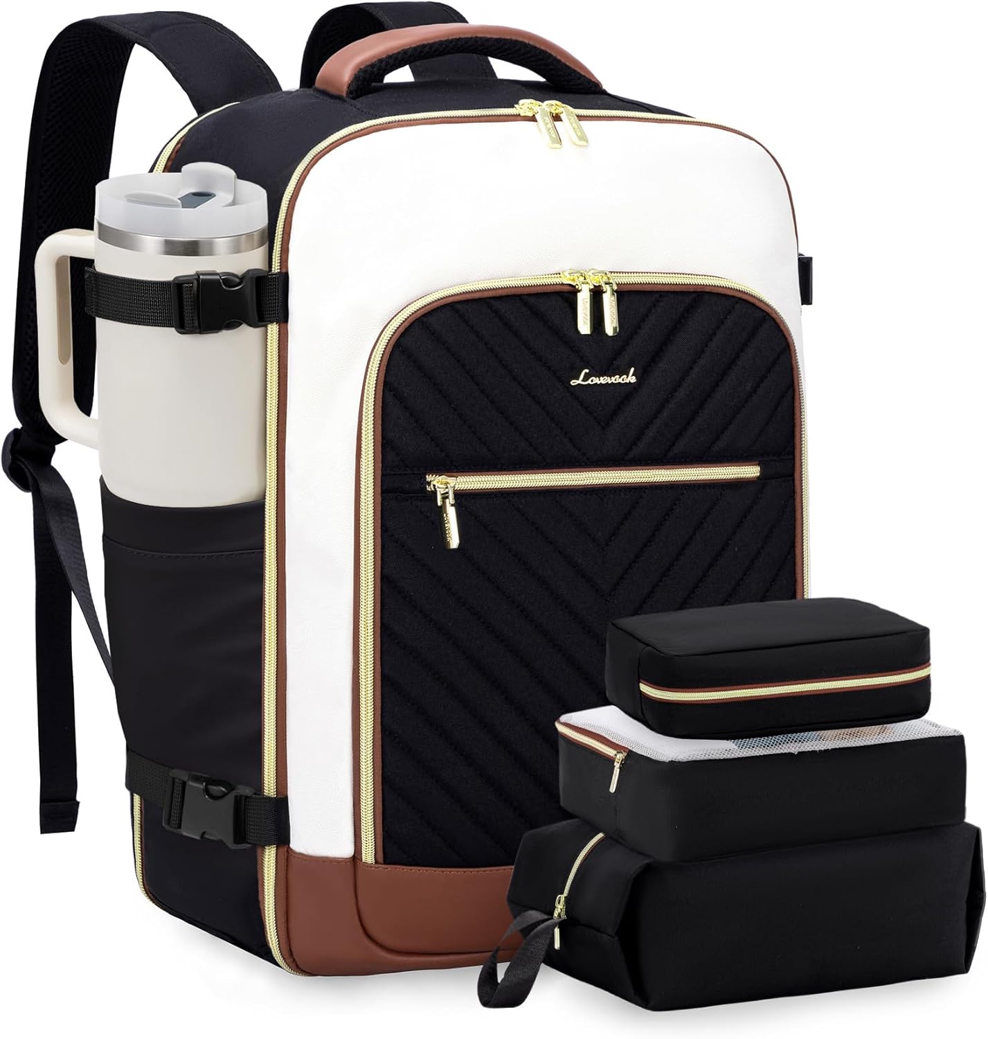 Detalle de LOVEVOOK Handgepäck-Rucksack 40L mit Laptopfach (bis 17,3") – Damen-Reiserucksack für Cabin Luggage