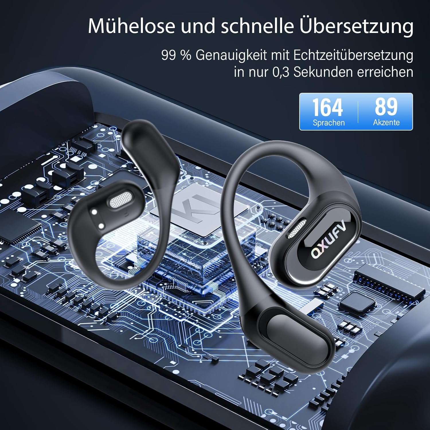 Thumbnail 5 de KI Übersetzer Kopfhörer QX68 – Echtzeit-Übersetzung, 164 Sprachen, IPX7, 50 Std. Akku