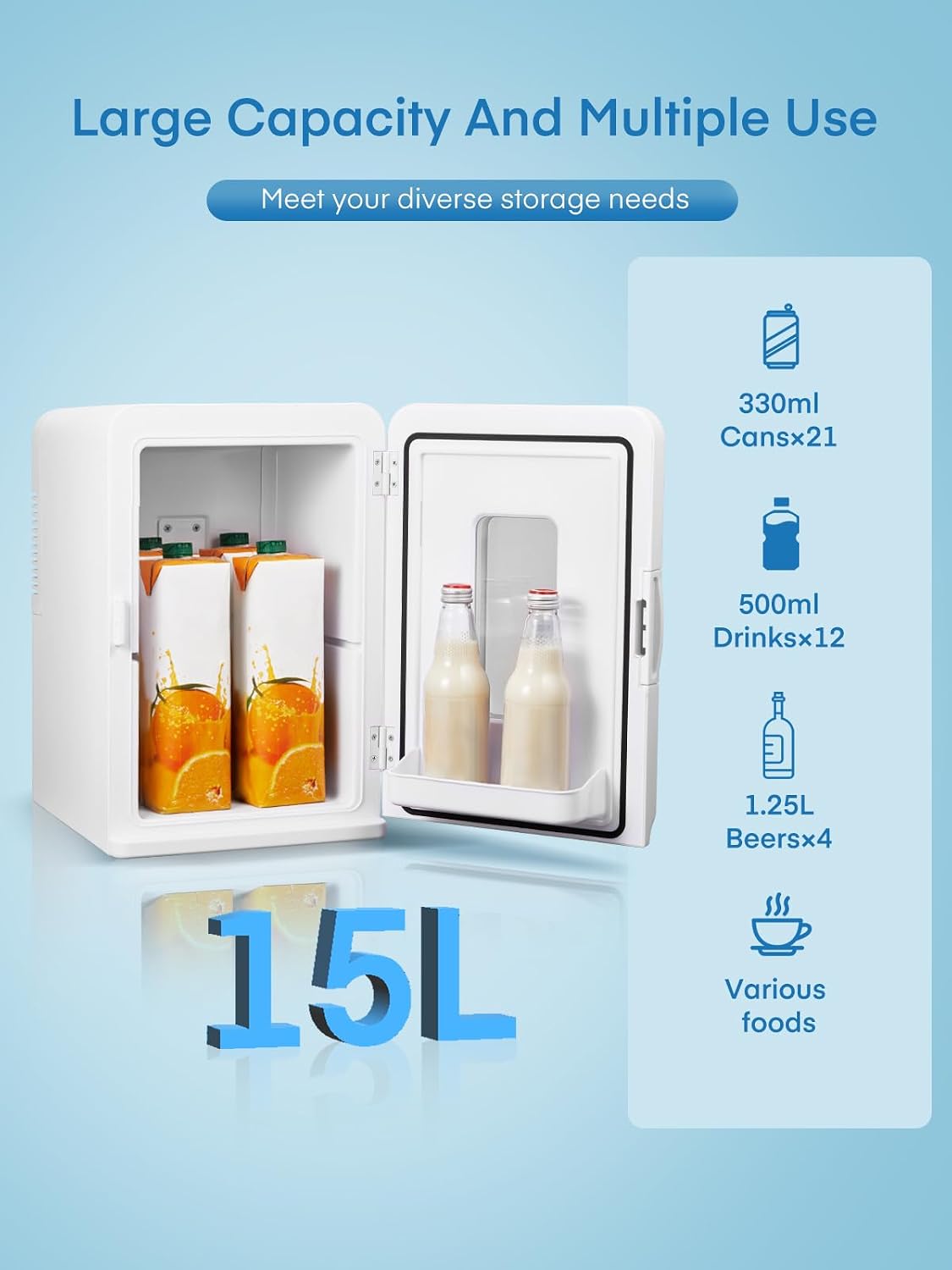 Detalle 2 de NORTHCLAN Mini Fridge 15L: Compact Cool and Warm Thermoelectric in White