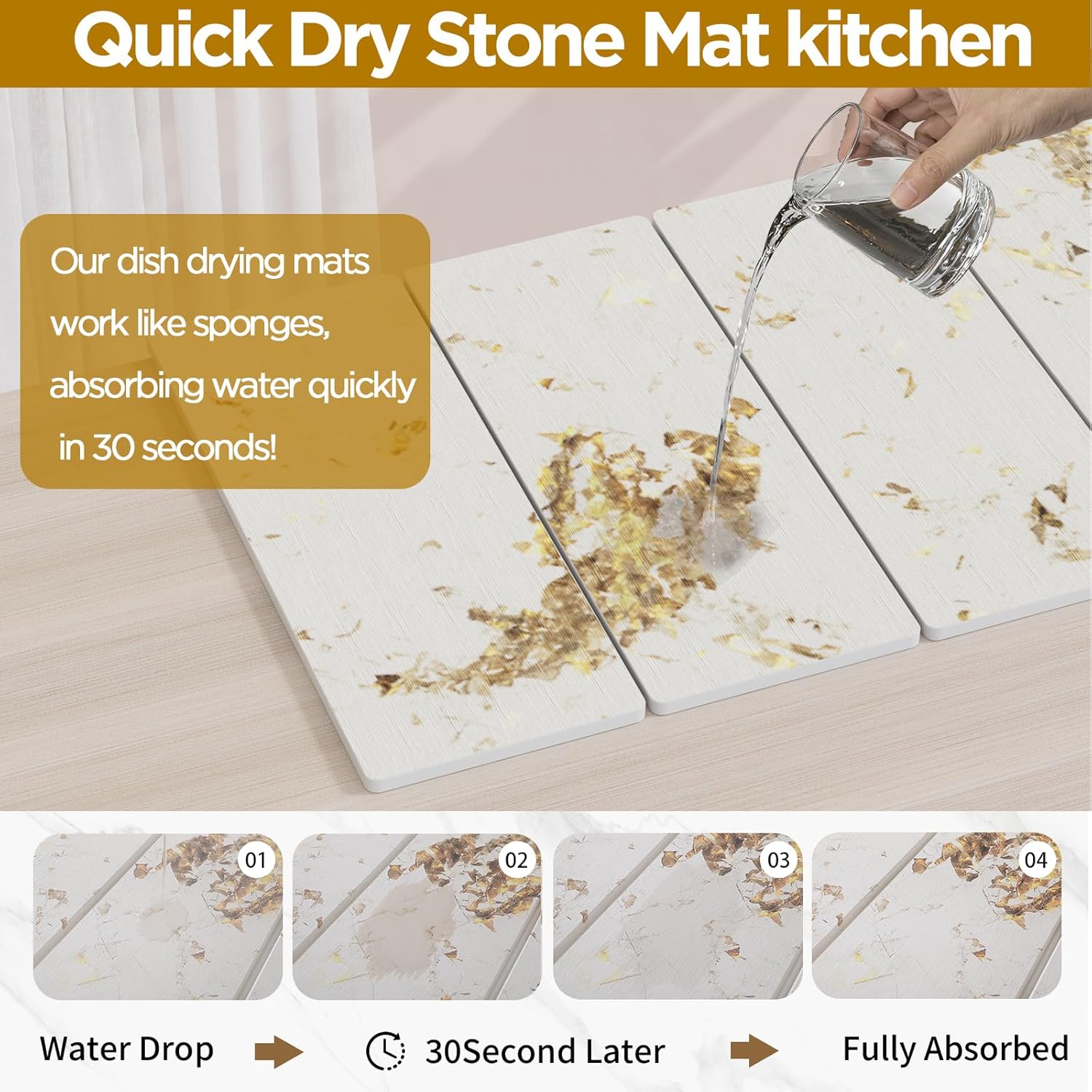Detalle de Stone Drying Mat for Kitchen Counter – White Italian Diatomite, Foldable & Ultra-Absorbent